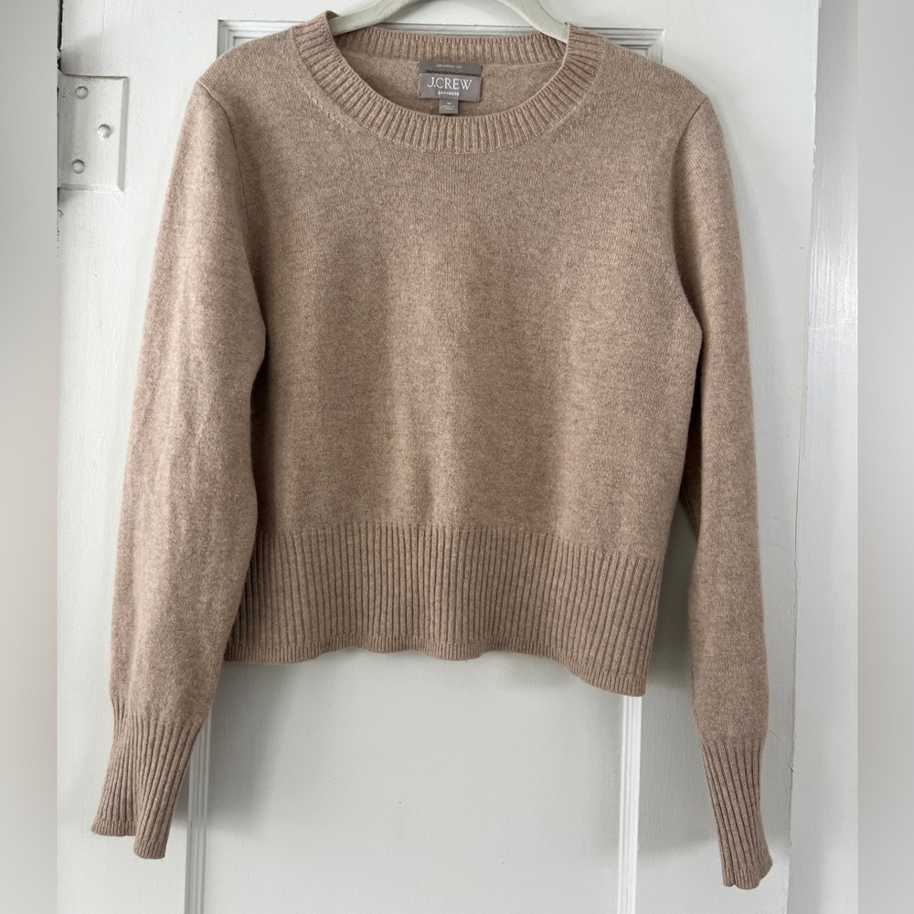 J Crew 100% Cashmere Shrunken Crewneck Camel Sweater. Sz Medium